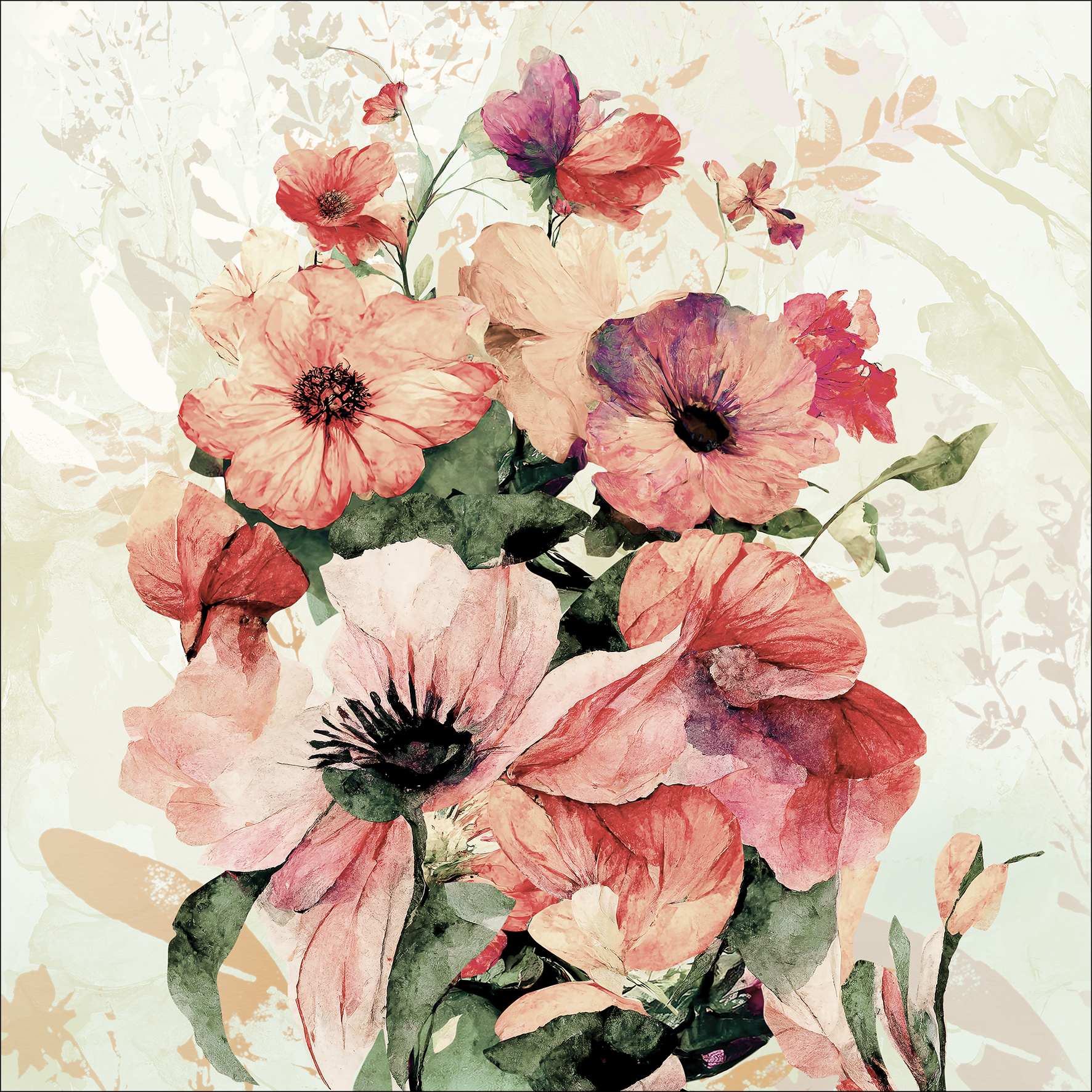 Canvas-Art, Watercolor Flowers VI