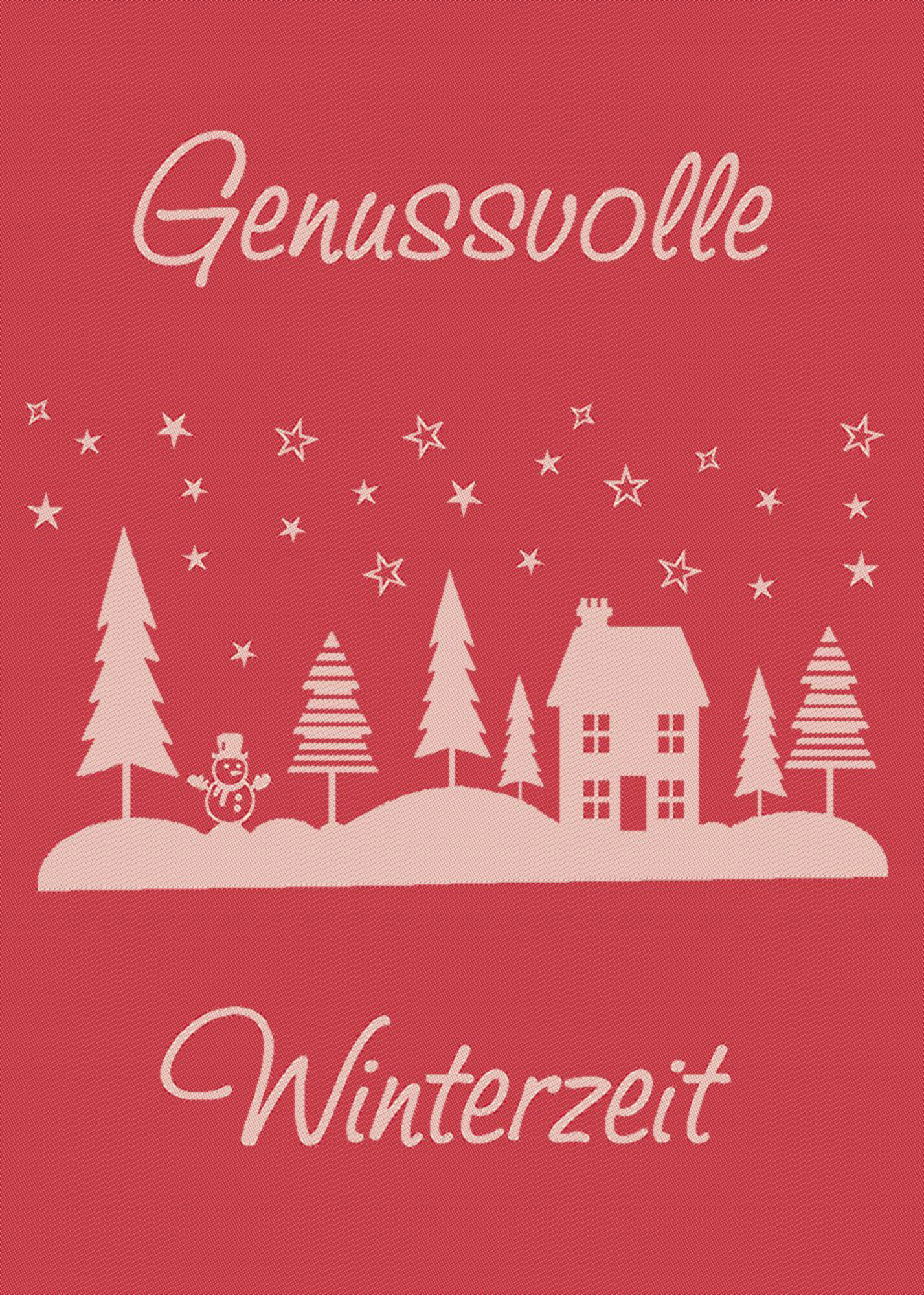 Geschirrtuch, Drei Weihnachtsbäume, rot