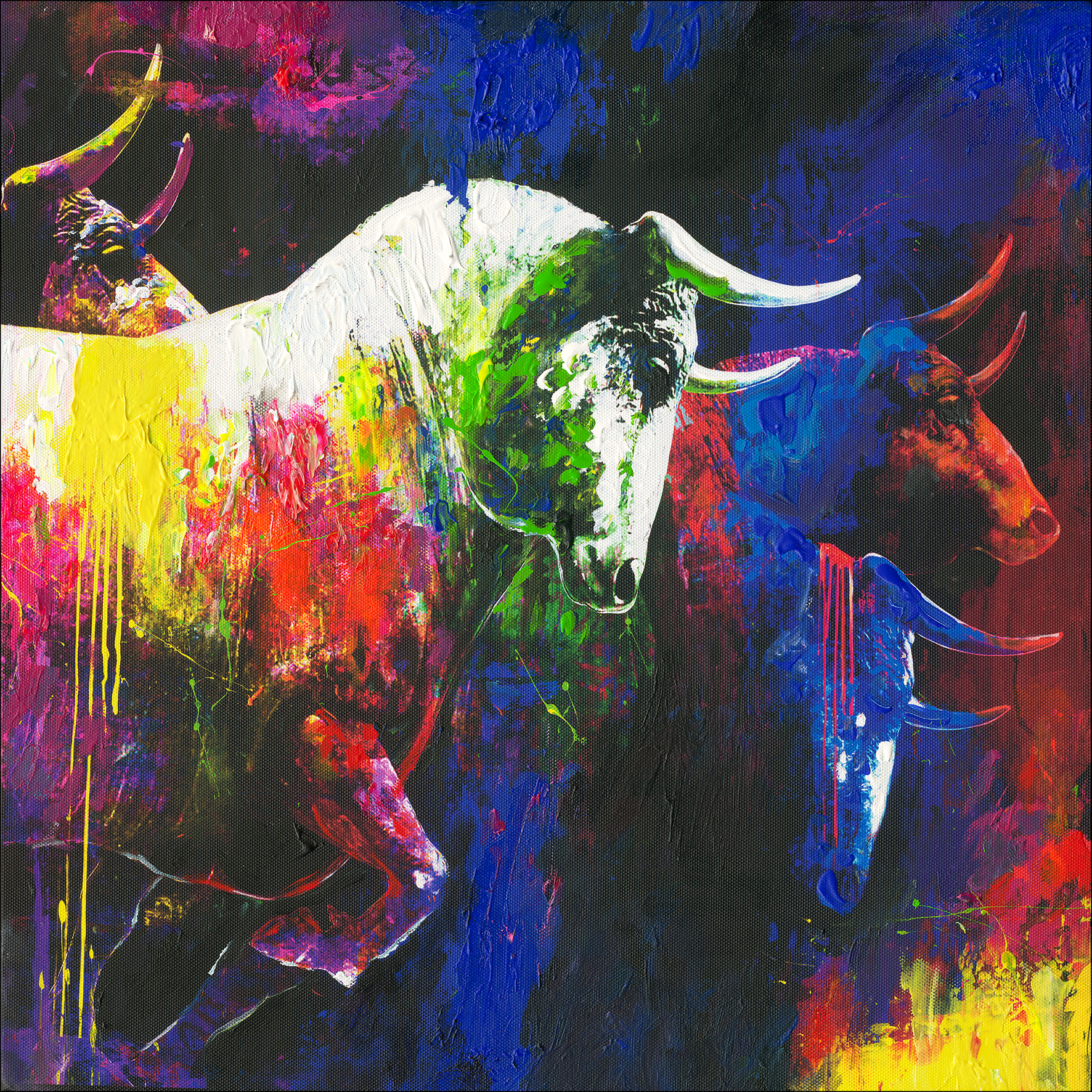 Handpainting, Colourfull Bulls II