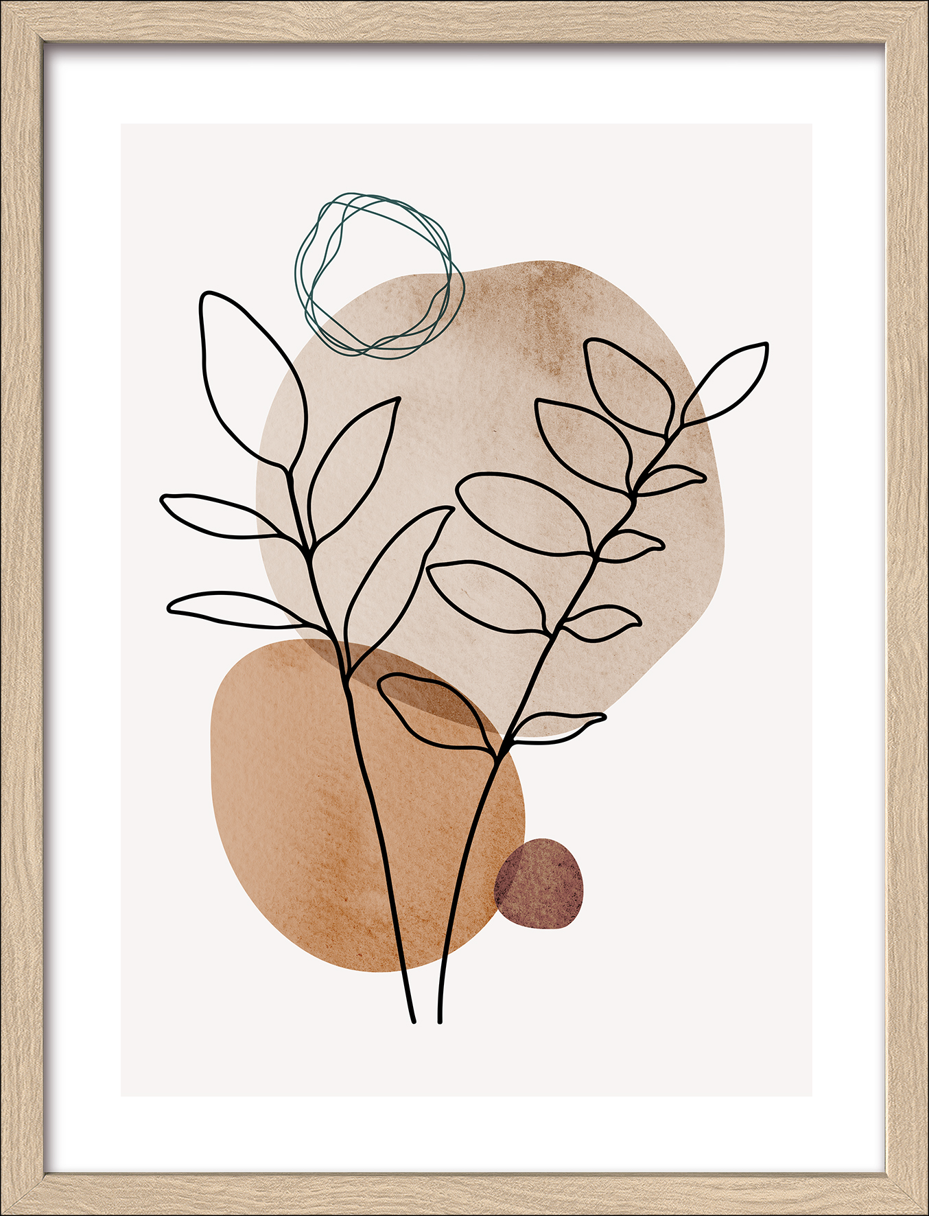 Framed-Art, Line Art Leaves I