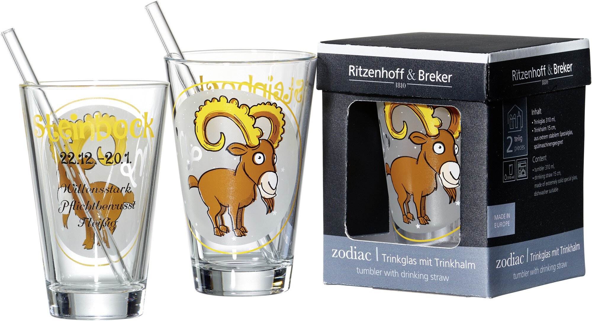 Trinkglas 2-tlg, Zodiac Steinbock