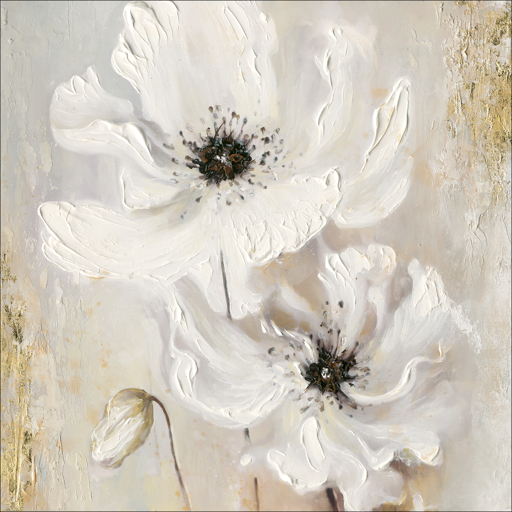 Handpainting, Black-White Colored Flowers I