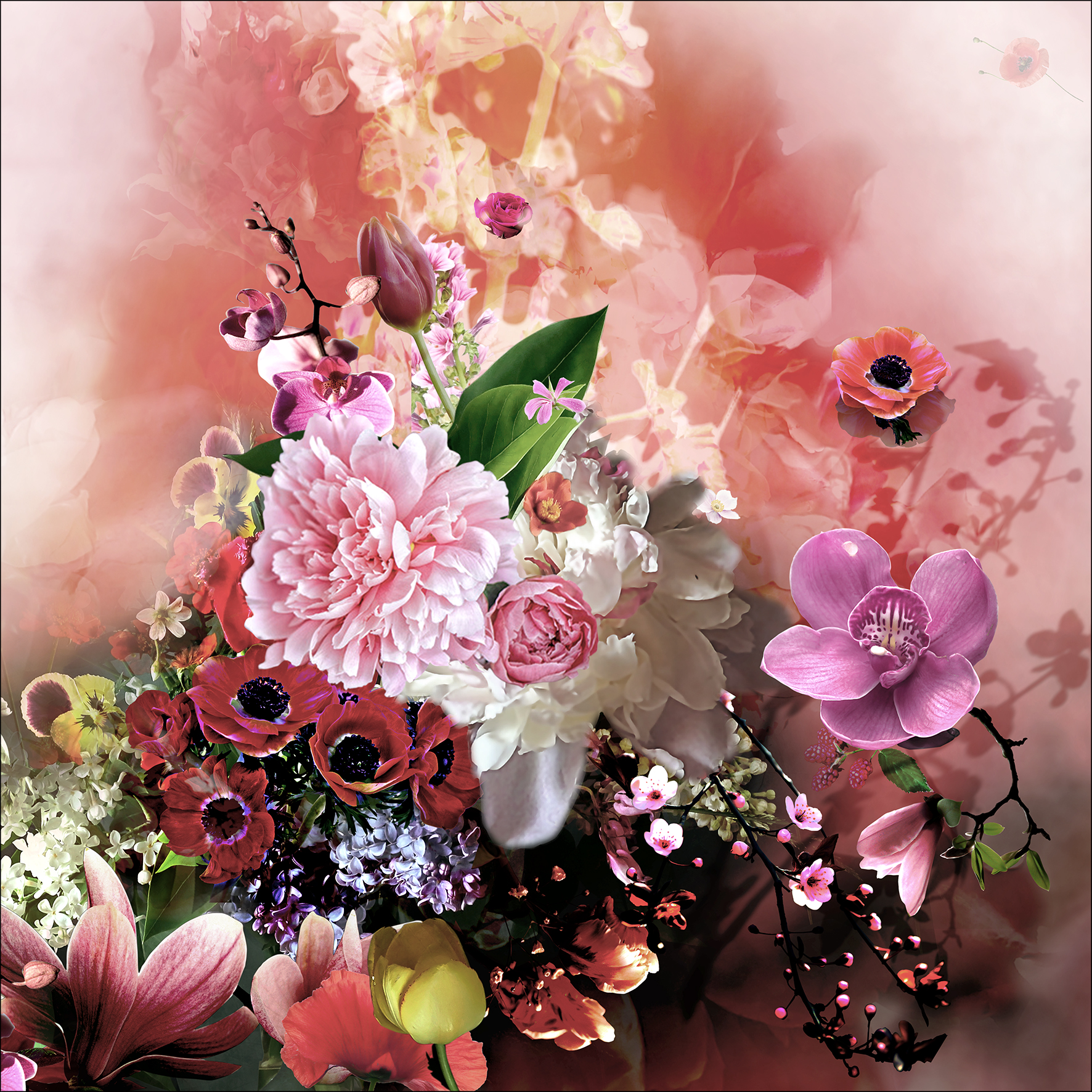 Giclee, Colourful Baroque Flowermix VII