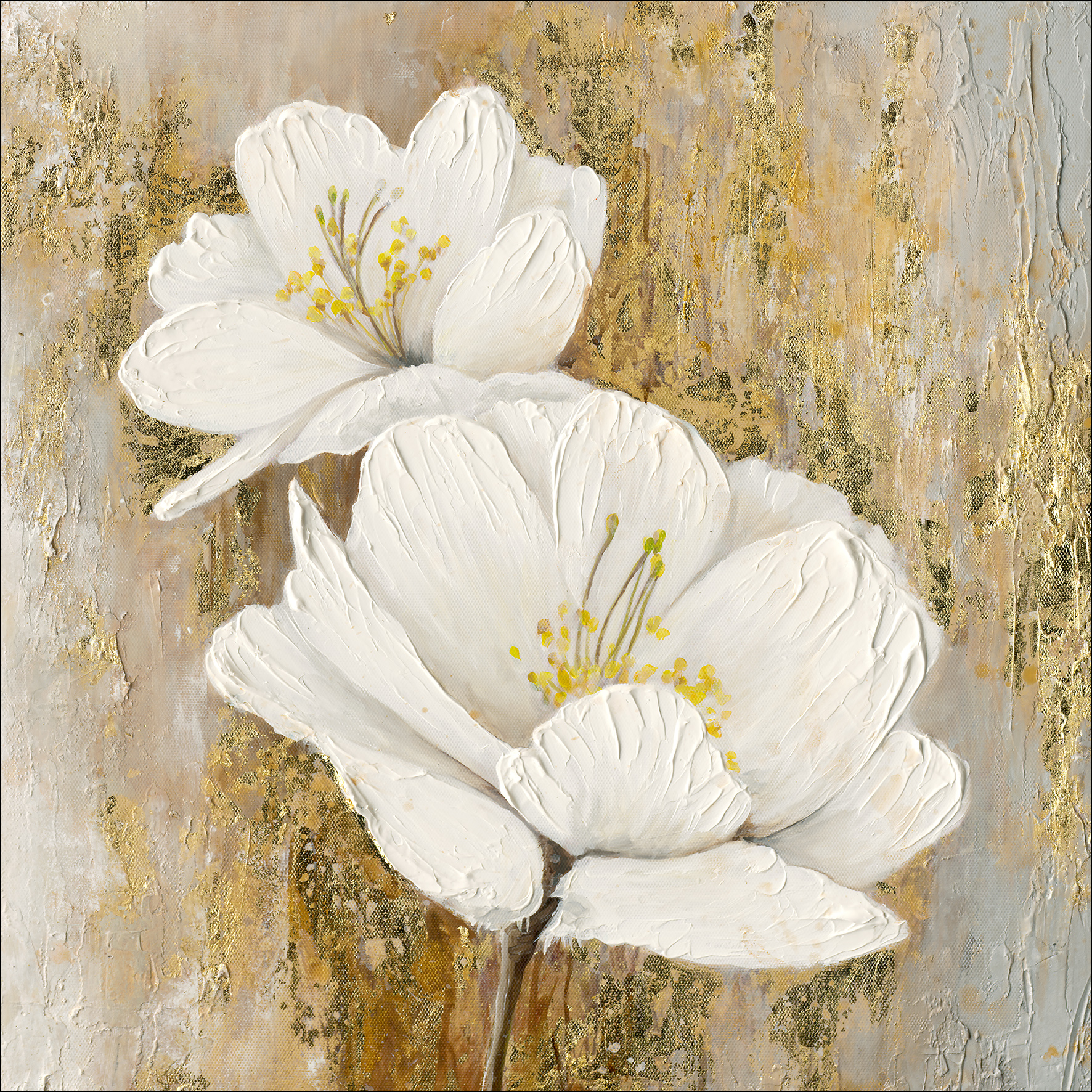 Handpainting, Gold-White Colored Flowers I